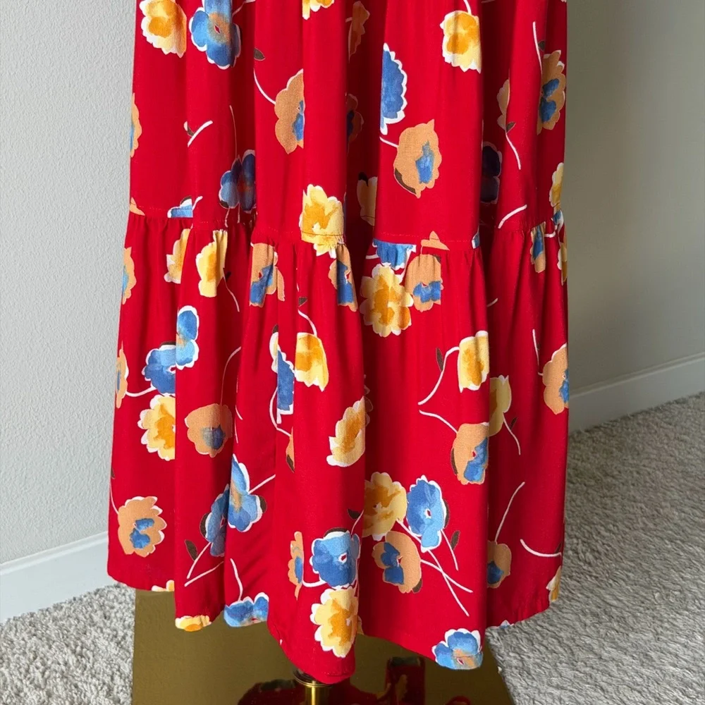 Gotca Covered Boho Vintage Rayon Floral Red Peasant Maxi Skirt - Made in USA